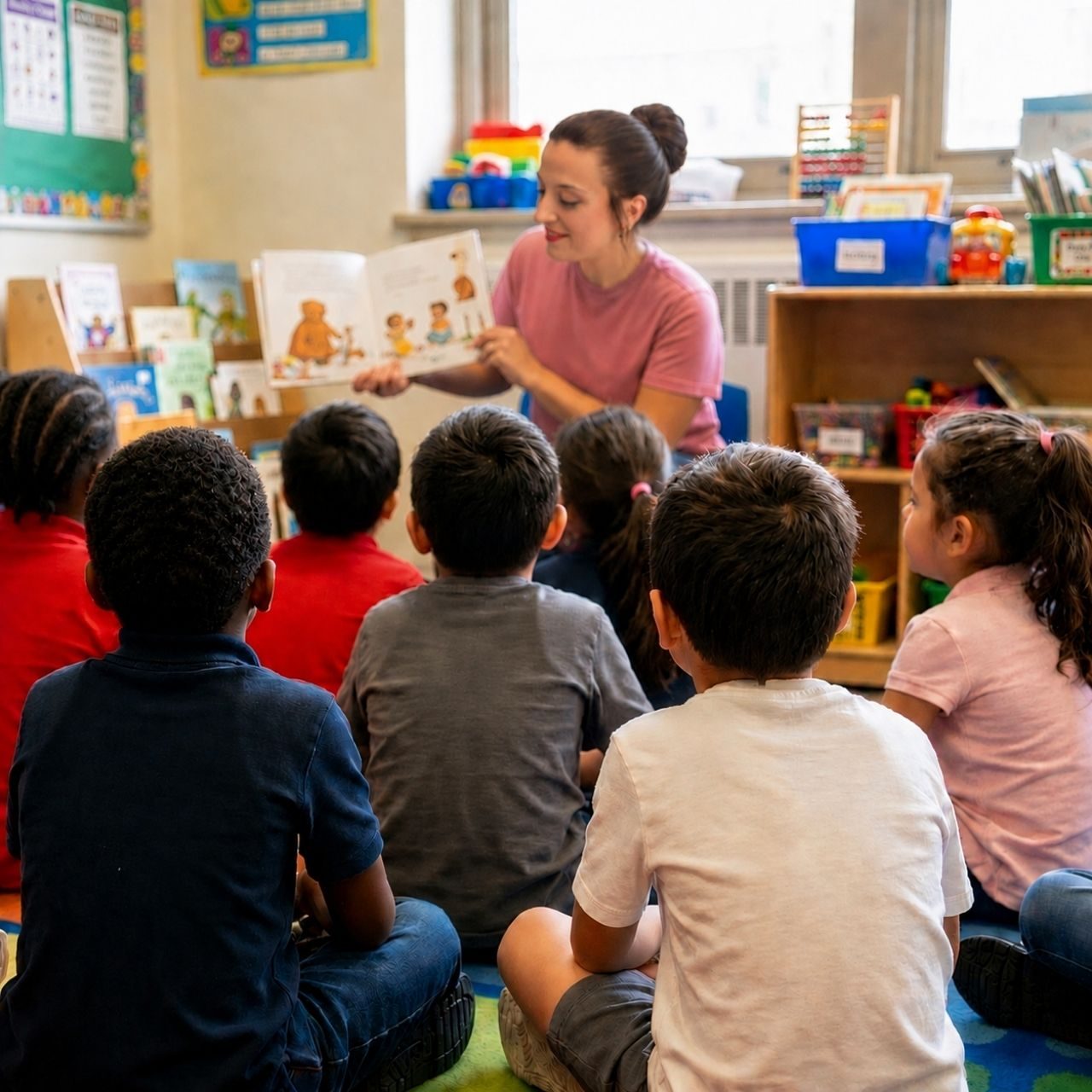 Almudena Diaz Valero leyendo un cuento infantil a niños en un colegio Almudena_Diaz_Valero_lee_un_cuento_en_una_escuela